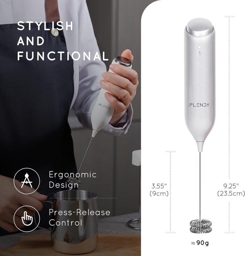 Flendy Rechargeable Milk Frother Handheld With USB-C Charging Stand, Electric Drink Mixer, Mini Whisk for Coffee, Matcha, etc - Image 3